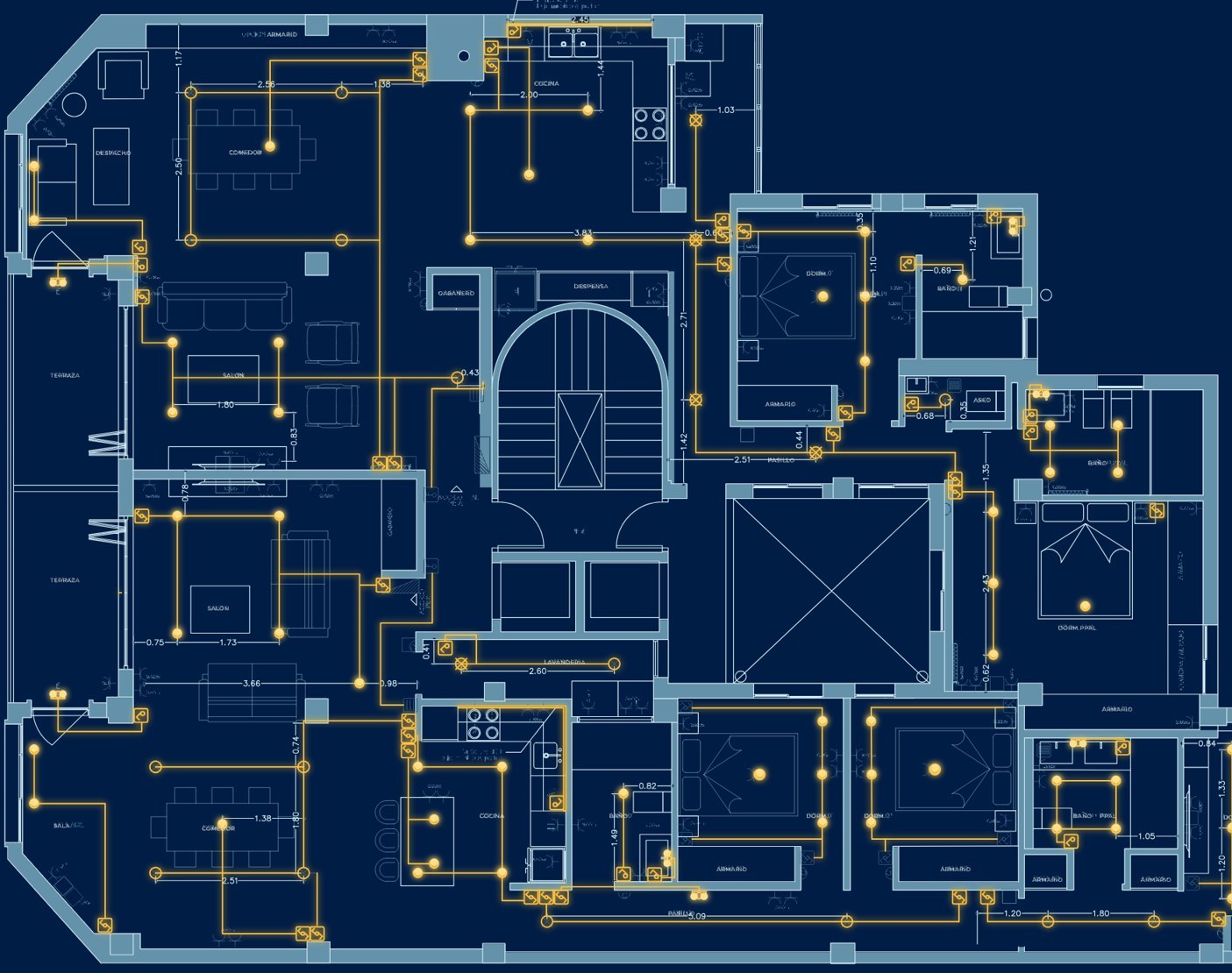 Plano de iluminación de una vivienda, del estudio de Senda