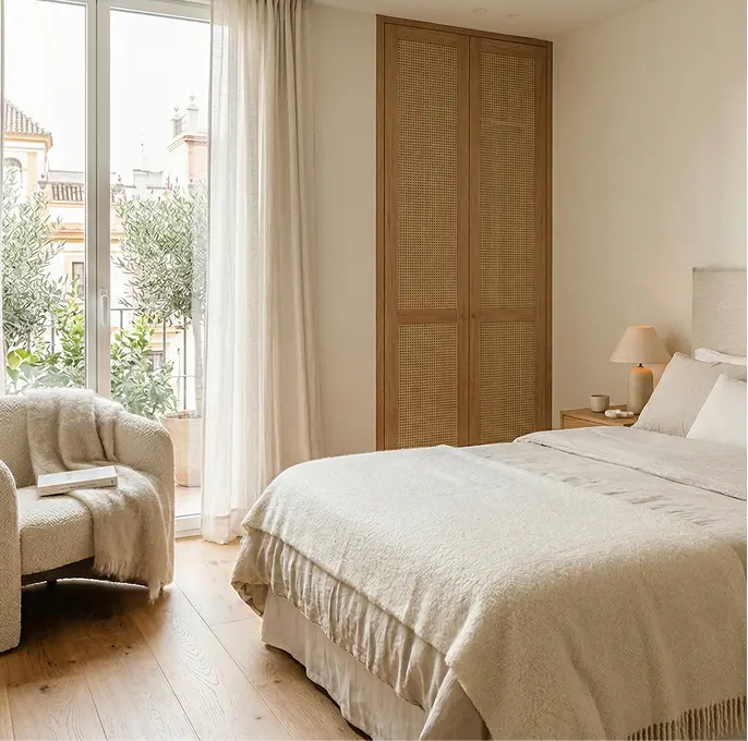 Habitación con cama y sofa